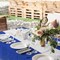 8 Pack Blue and Silver Tablecloth Set - 4 Disposable Plastic Dot Tablecloths & 4 Silver Satin Table Runners - 54" x 108" Navy & Foil Decor for Wedding, Birthday & Baby Shower
